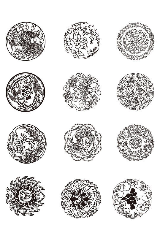 简约复古中式花纹素材设计