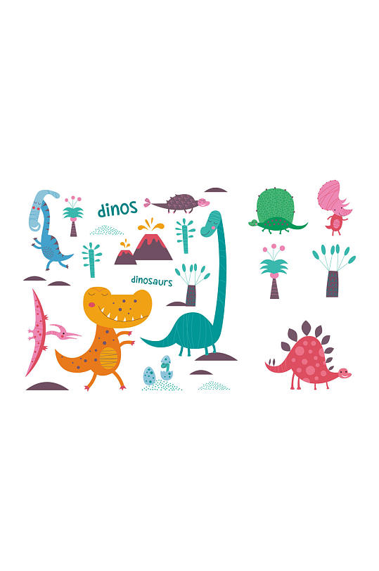 手绘卡通小恐龙素材设计