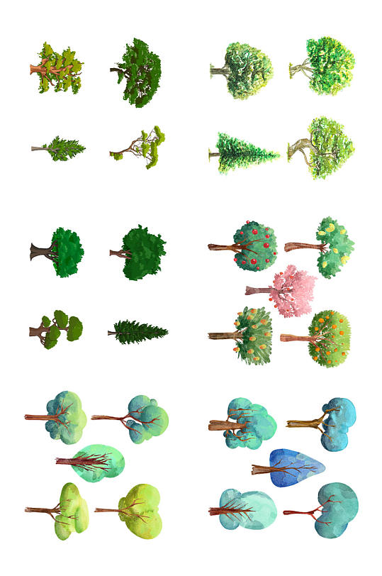 手绘矢量树木素材设计