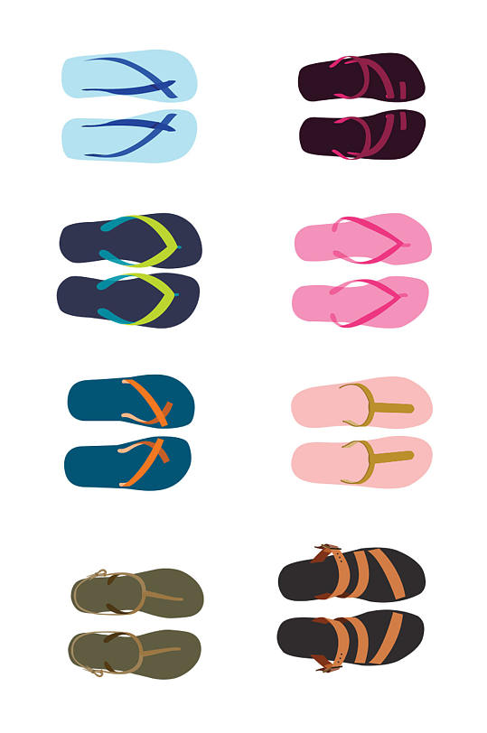 手绘矢量拖鞋素材设计
