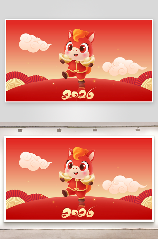 马年新年喜庆底纹背景-众图网