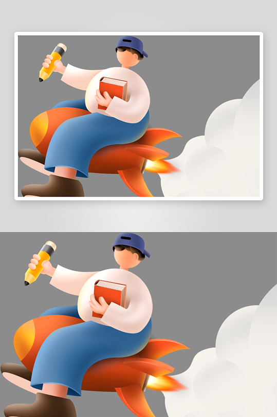 水彩3D立体人物免抠图-众图网