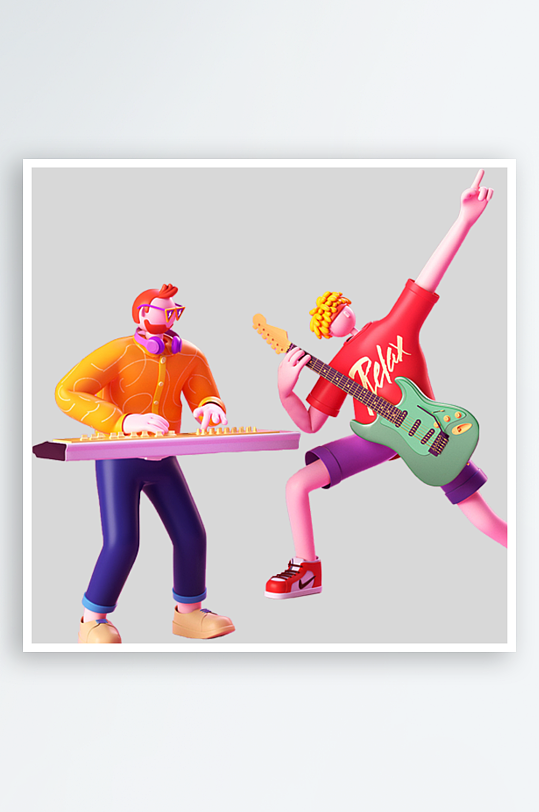 水彩3D立体人物免抠图-众图网