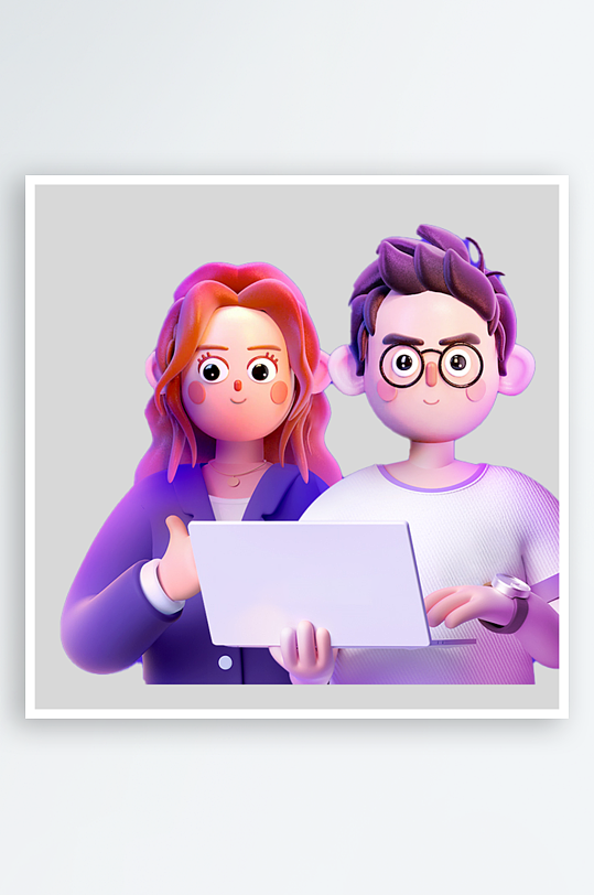 水彩3D立体人物免抠图-众图网