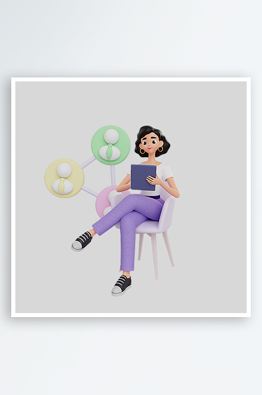 水彩3D人物免抠图片素材-众图网