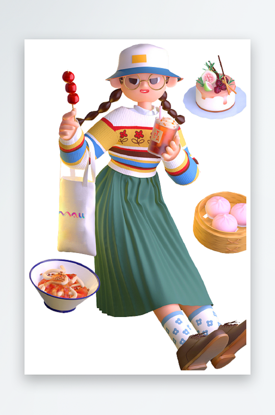 水彩3D人物免抠png图片-众图网