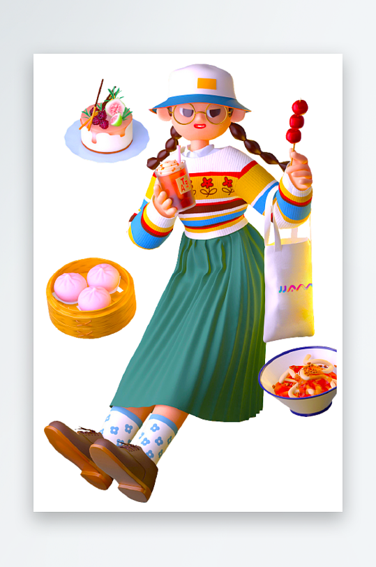 水彩3D人物免抠png图片素材-众图网