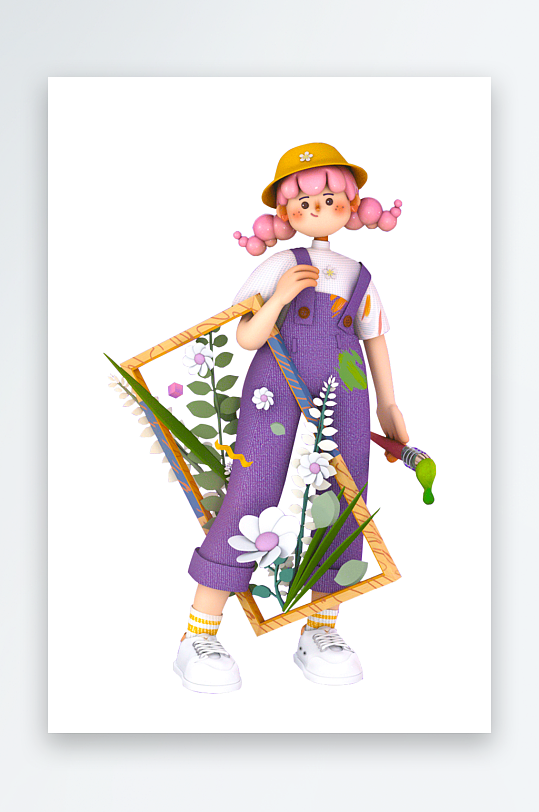 水彩3D人物免抠png素材-众图网