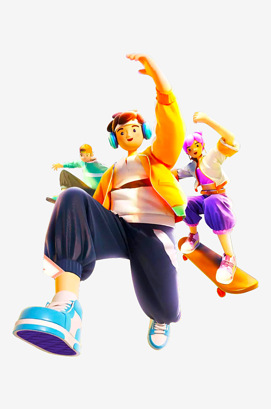 水彩3D人物免抠png素材-众图网