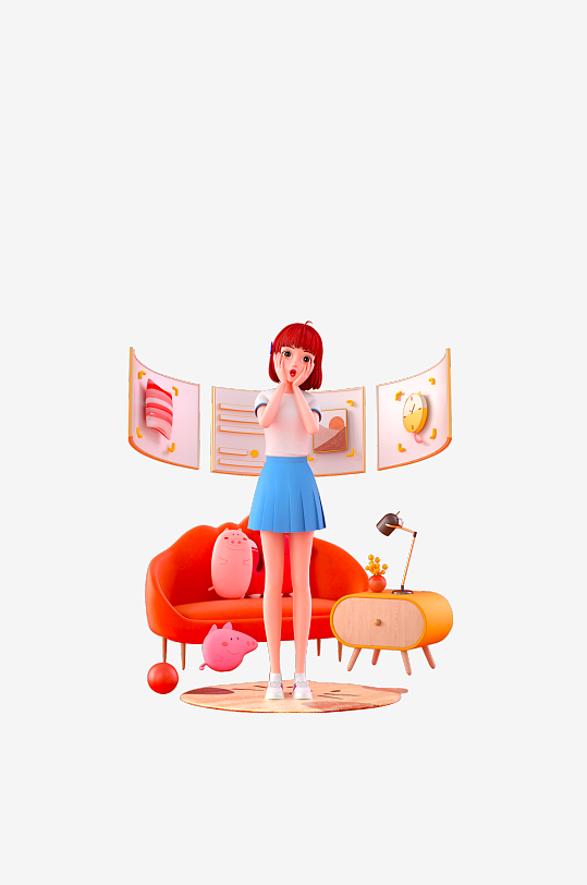 水彩3D人物免抠png素材-众图网