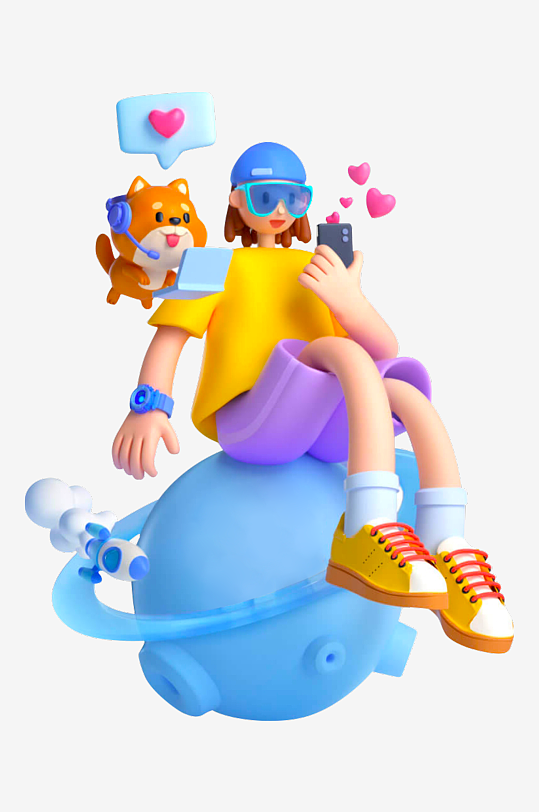 水彩3D人物免抠png素材-众图网