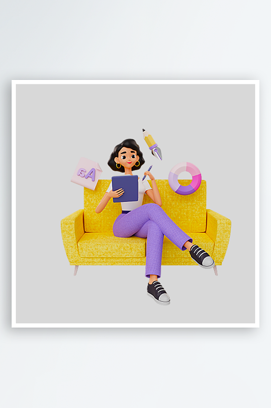 水彩3D人物免抠图片素材-众图网