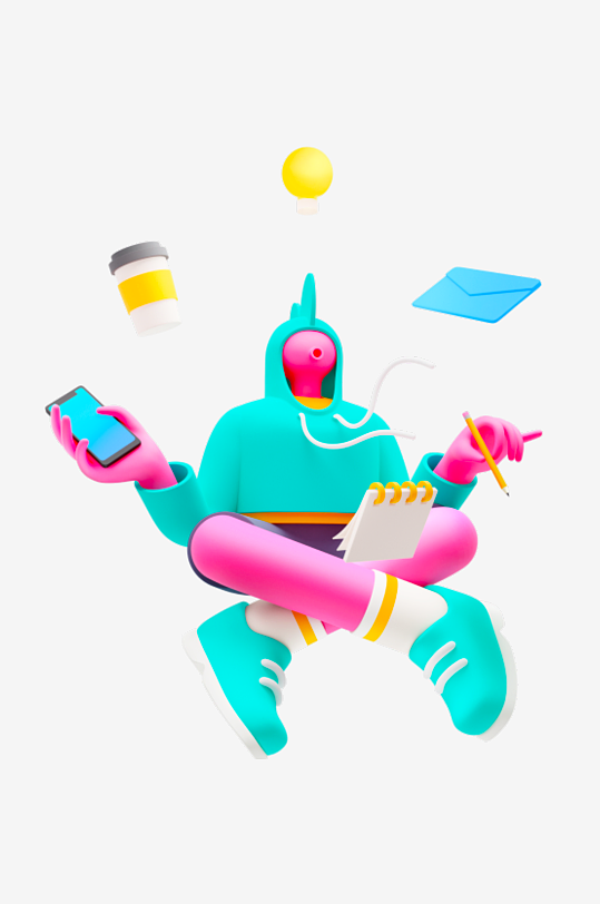 水彩3D人物免抠png素材-众图网