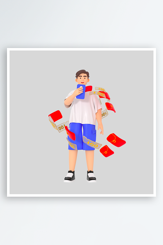 水彩3D人物png素材-众图网