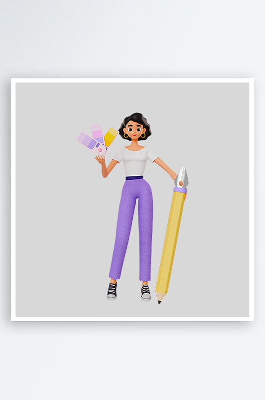 水彩3D人物png免抠素材-众图网