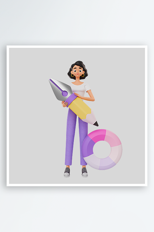 水彩3D人物png免抠素材-众图网