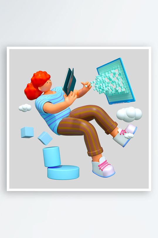 水彩3D人物png免抠素材-众图网