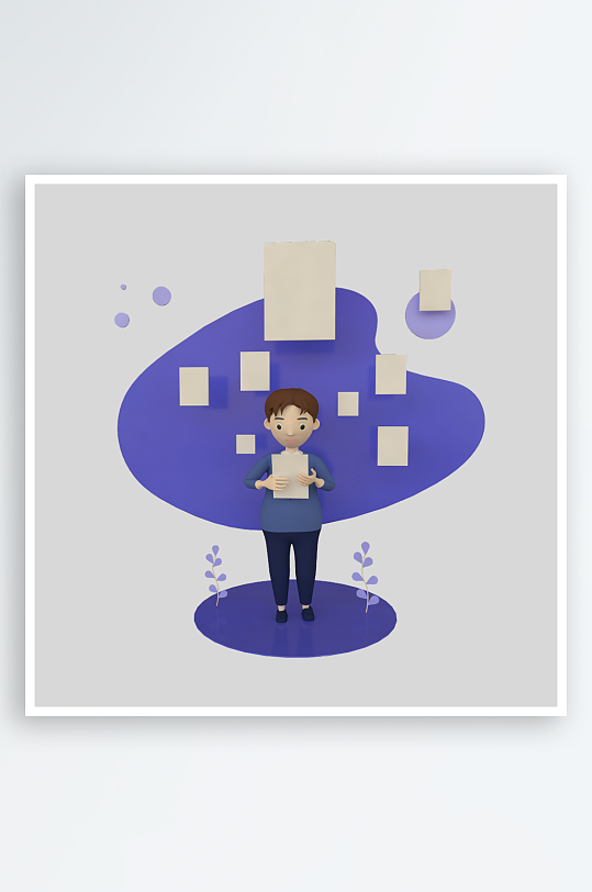 水彩3D人物免抠png素材-众图网