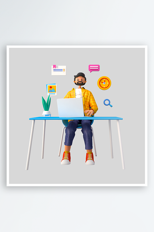 水彩3D立体人物免抠素材-众图网