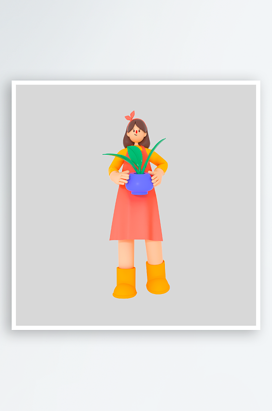 水彩3D立体人物免抠素材-众图网