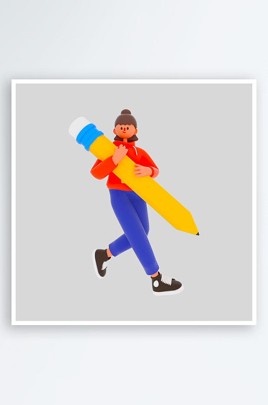 水彩3D立体人物免抠素材-众图网