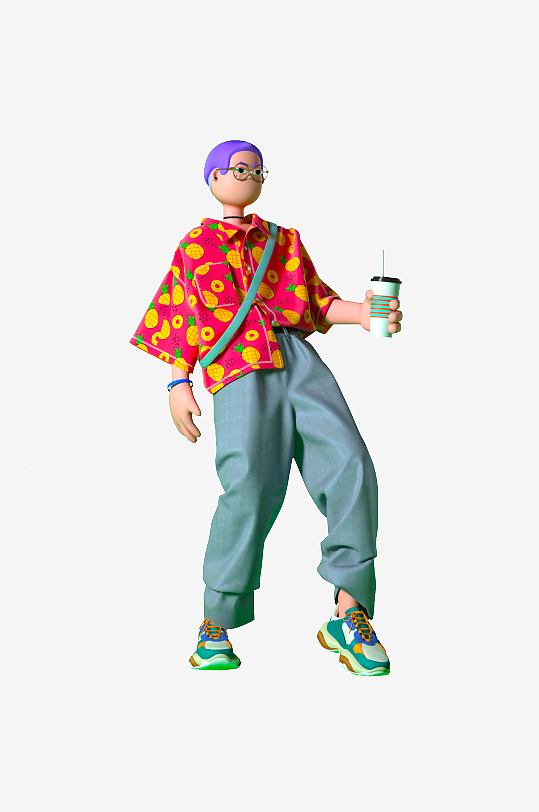 水彩3D立体人物免抠素材-众图网