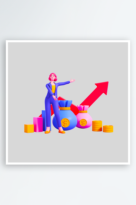 水彩3D立体人物免抠图-众图网