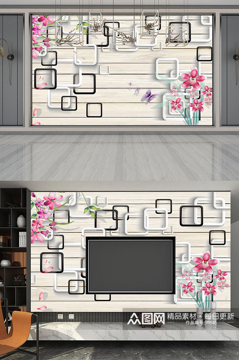 方框花卉室内背景素材