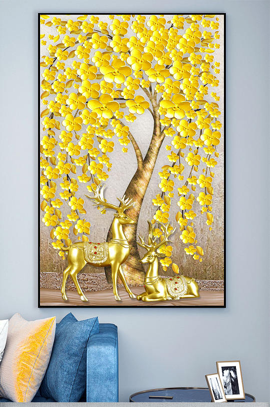 轻奢发财鹿装饰画-众图网