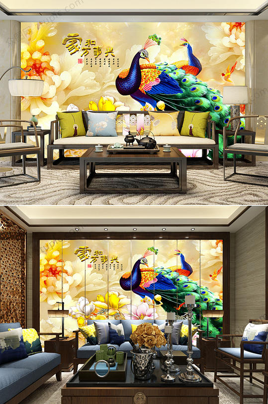 孔雀家和万事兴背景-众图网