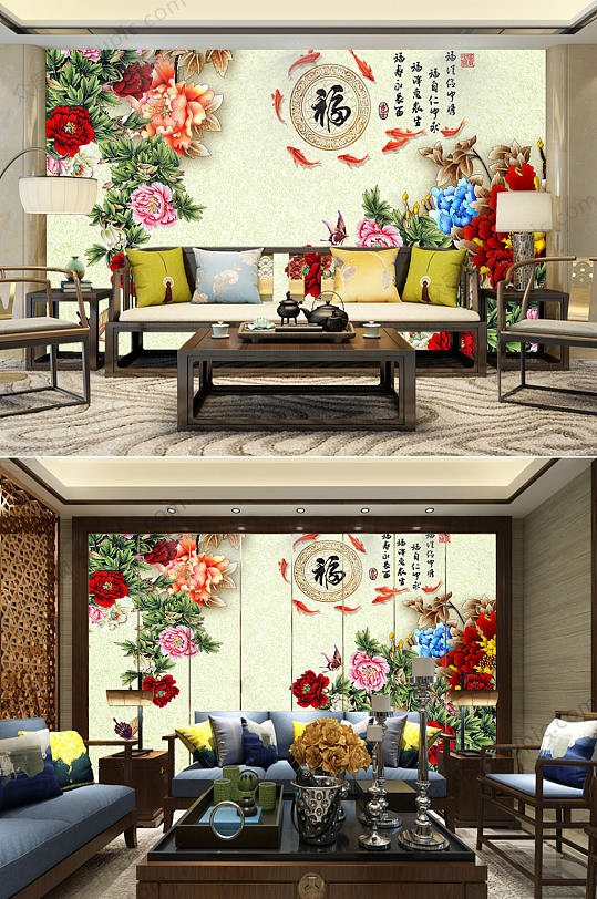 中国风福字高清纹理背景墙-众图网