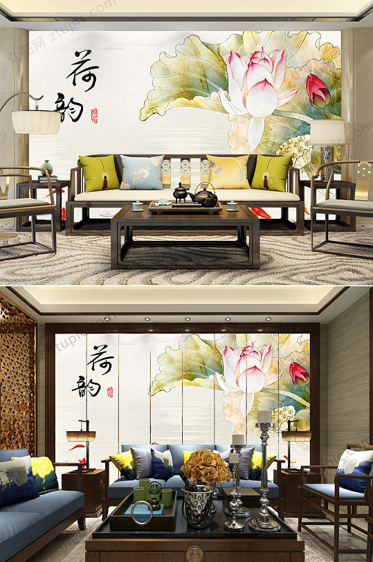 高清荷花电视背景墙