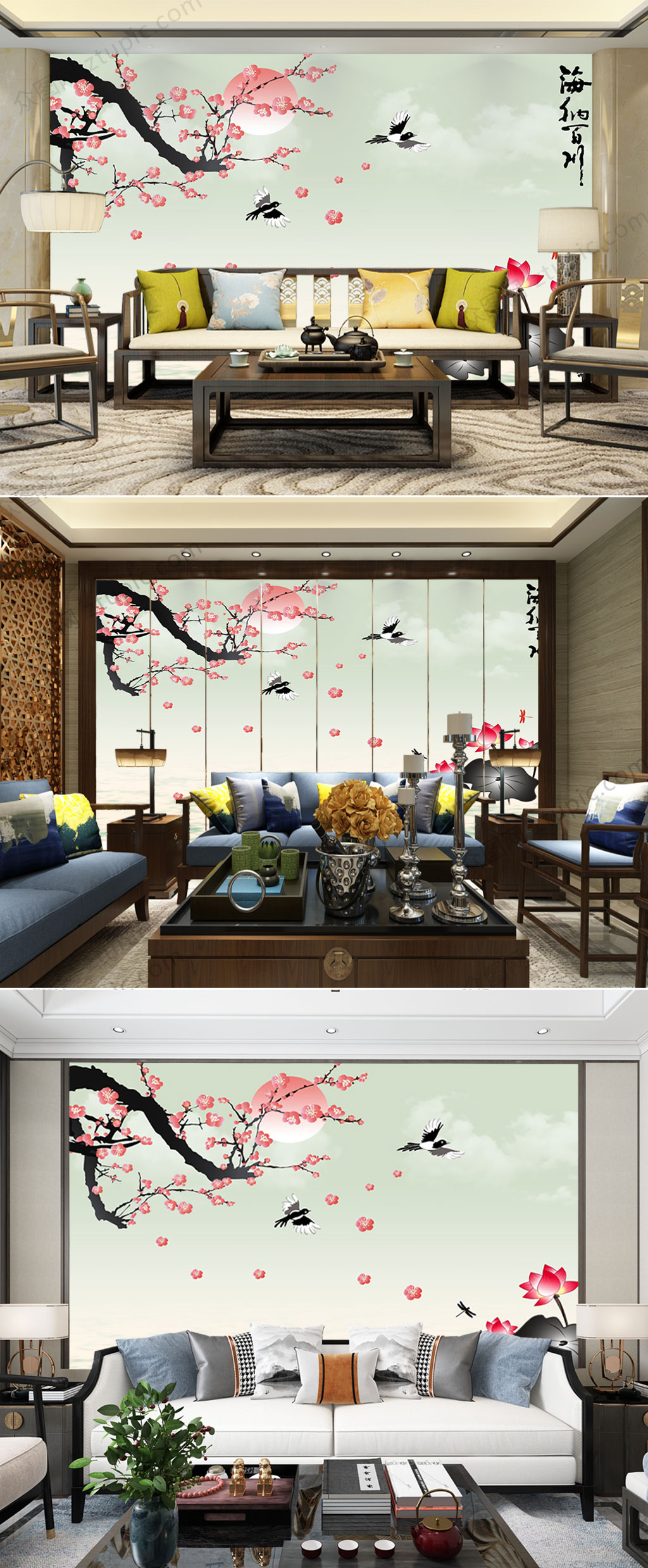 海纳百川花卉背景墙素材