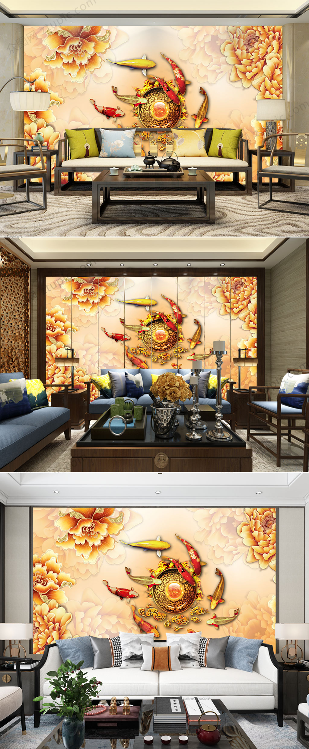 花开富贵工笔花鸟画背景墙素材