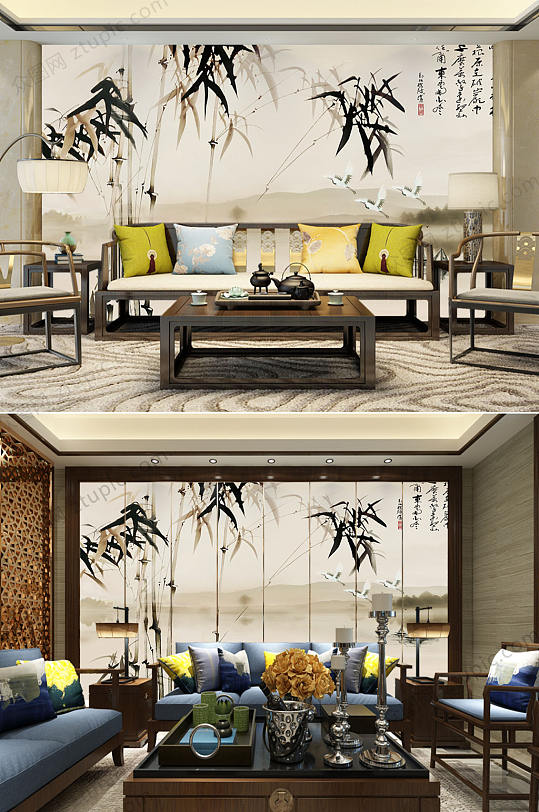 中国风竹室内背景墙-众图网