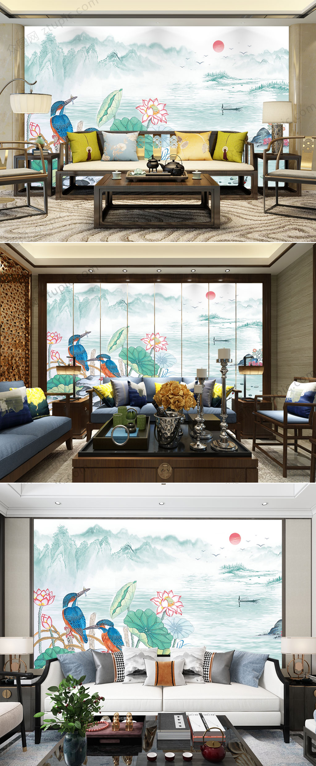 水墨莲室内背景墙素材