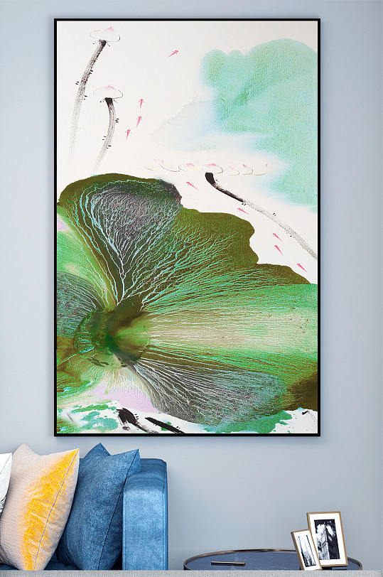 简约水墨荷叶玄关装饰画