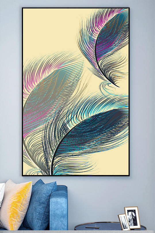 彩色羽毛玄关装饰画