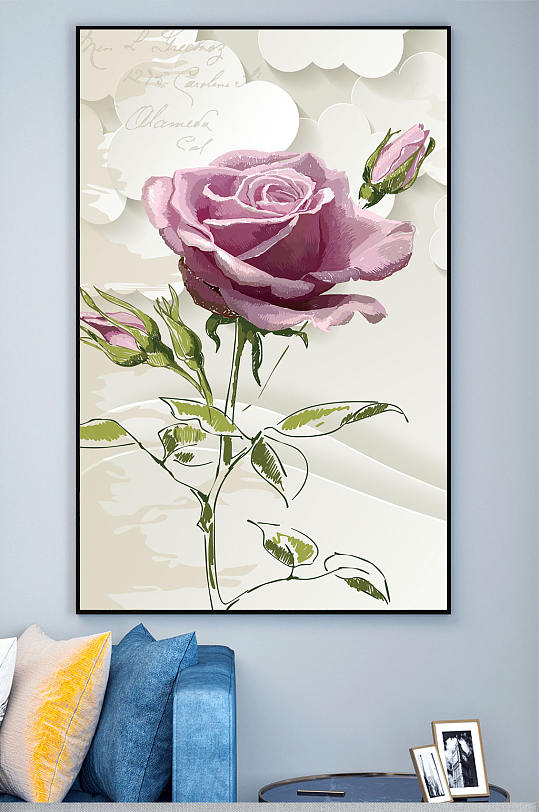 手绘玫瑰玄关装饰画