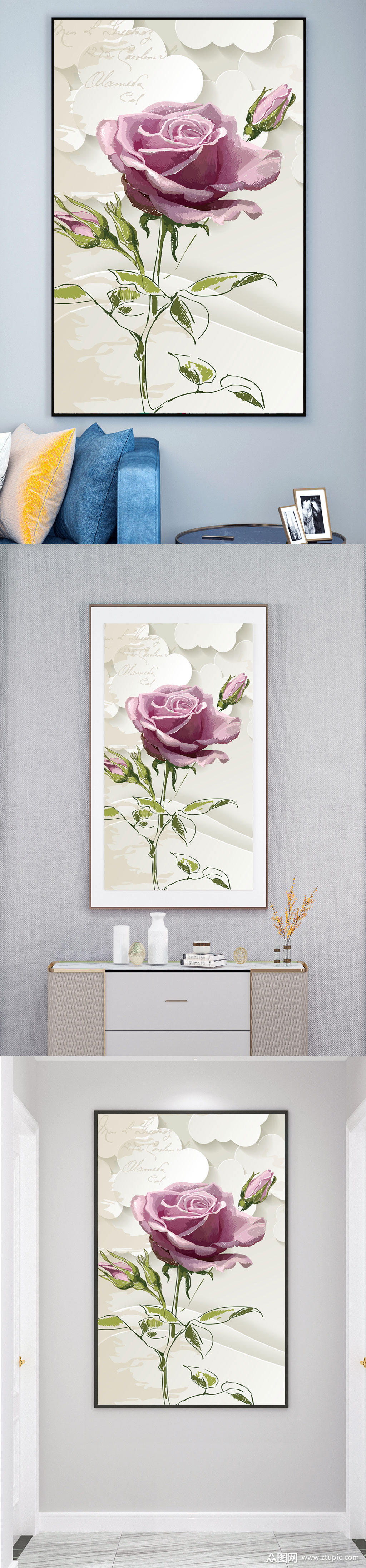 手绘玫瑰玄关装饰画