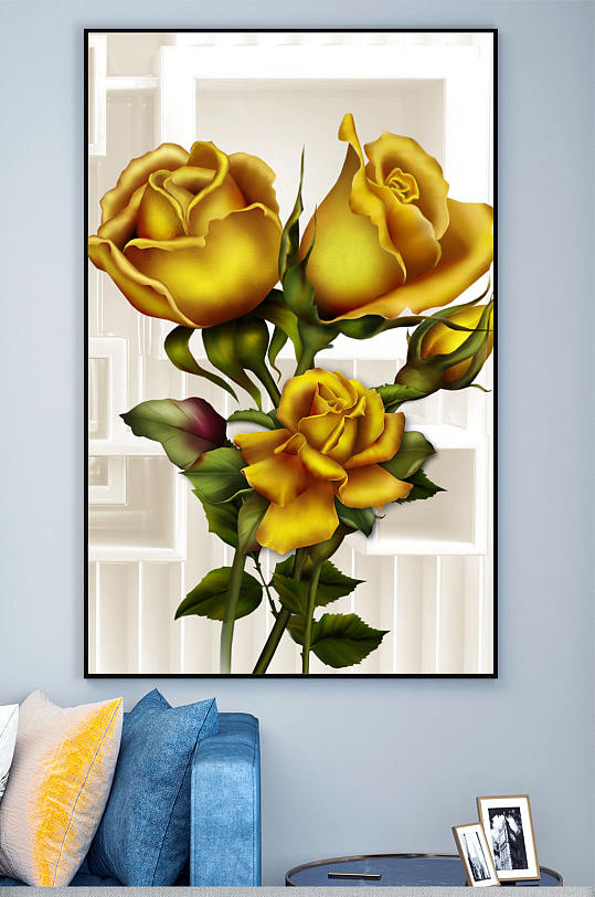 金色玫瑰玄关装饰画