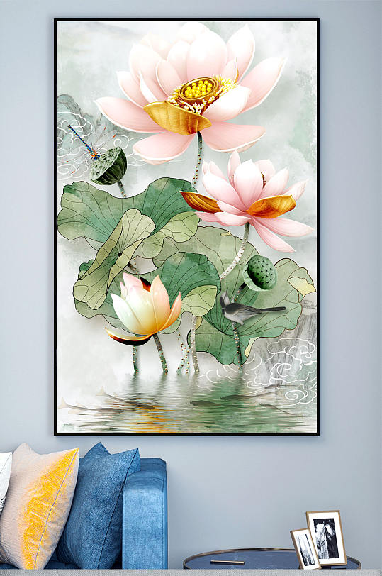 浮雕荷花浮雕花中式装饰画-众图网