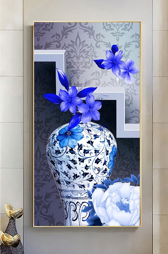 蓝色彩绘陶瓷装饰画-众图网