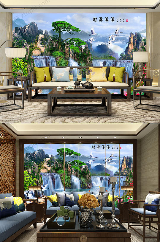 高端财源风景背景墙-众图网