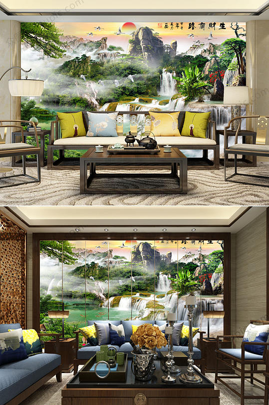 高端大气水墨山背景墙-众图网