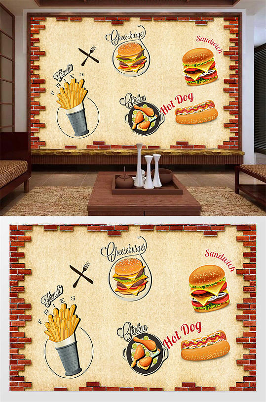 汉堡薯条美食背景墙-众图网