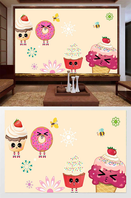 卡通设计美食背景墙-众图网