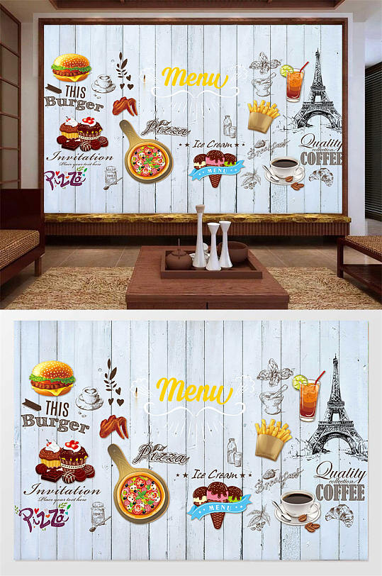 炸鸡汉堡美食背景墙-众图网