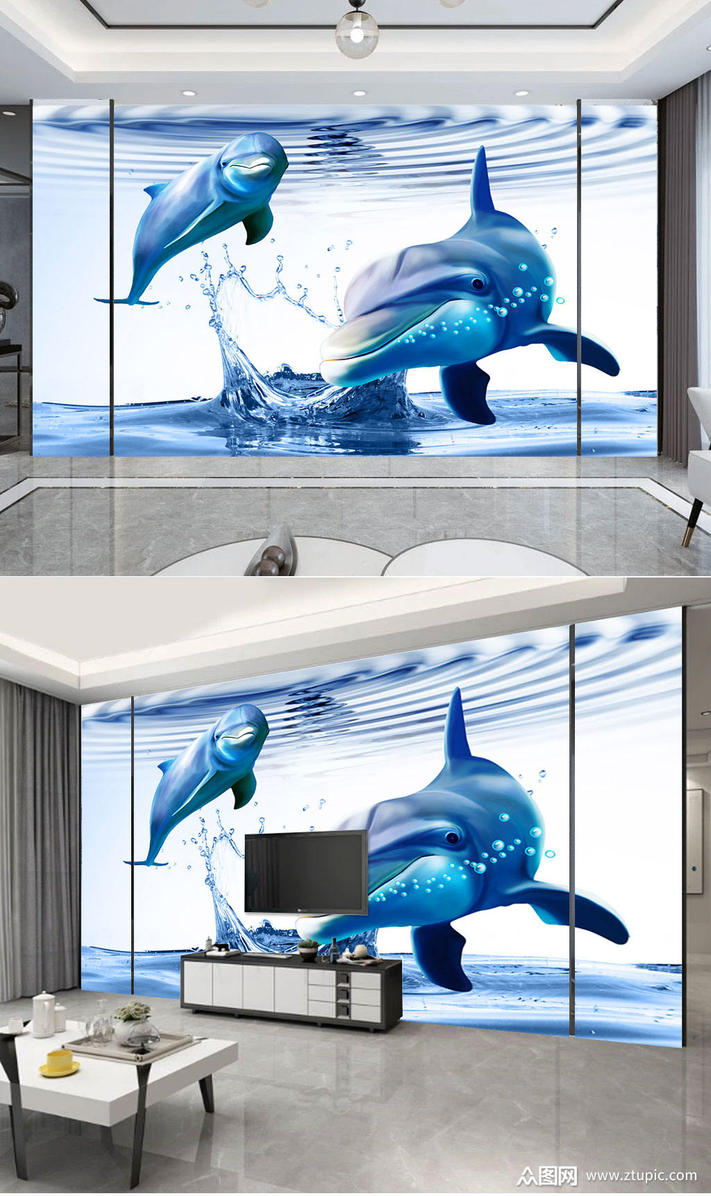 高清海豚电视背景墙