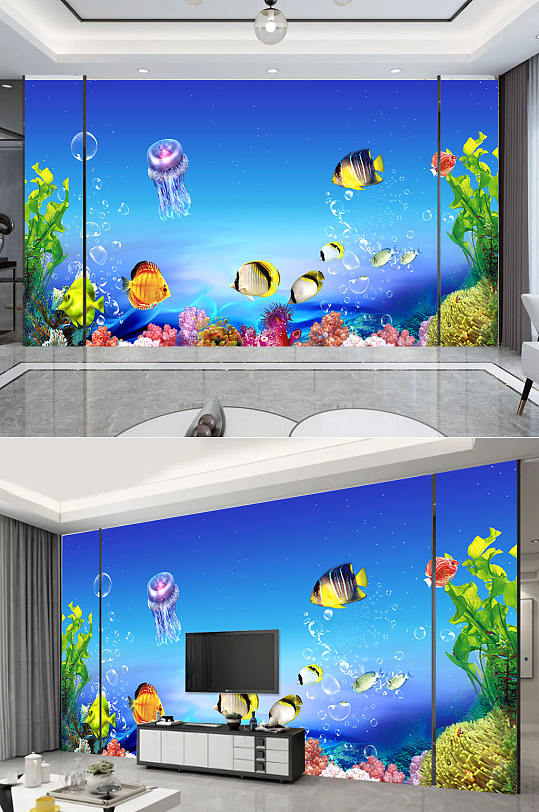 卡通海底总动员背景墙-众图网